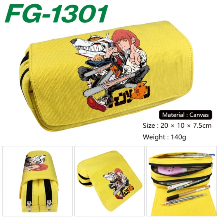 Chainsaw man Anime Multi-Function Double Zipper Canvas Cosmetic Bag Pen Case 20x10x7.5cm