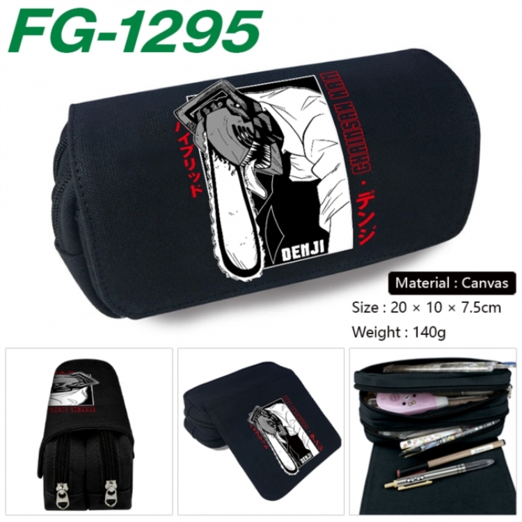 Chainsaw man Anime Multi-Function Double Zipper Canvas Cosmetic Bag Pen Case 20x10x7.5cm