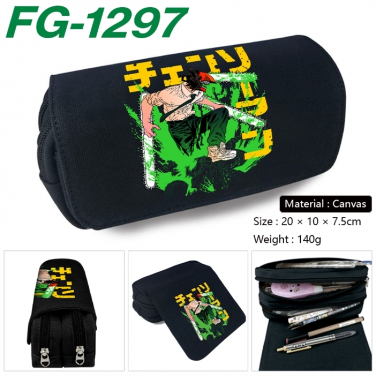Chainsaw man Anime Multi-Function Double Zipper Canvas Cosmetic Bag Pen Case 20x10x7.5cm
