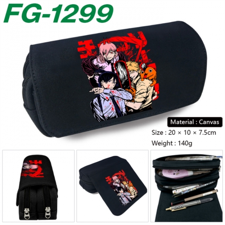 Chainsaw man Anime Multi-Function Double Zipper Canvas Cosmetic Bag Pen Case 20x10x7.5cm