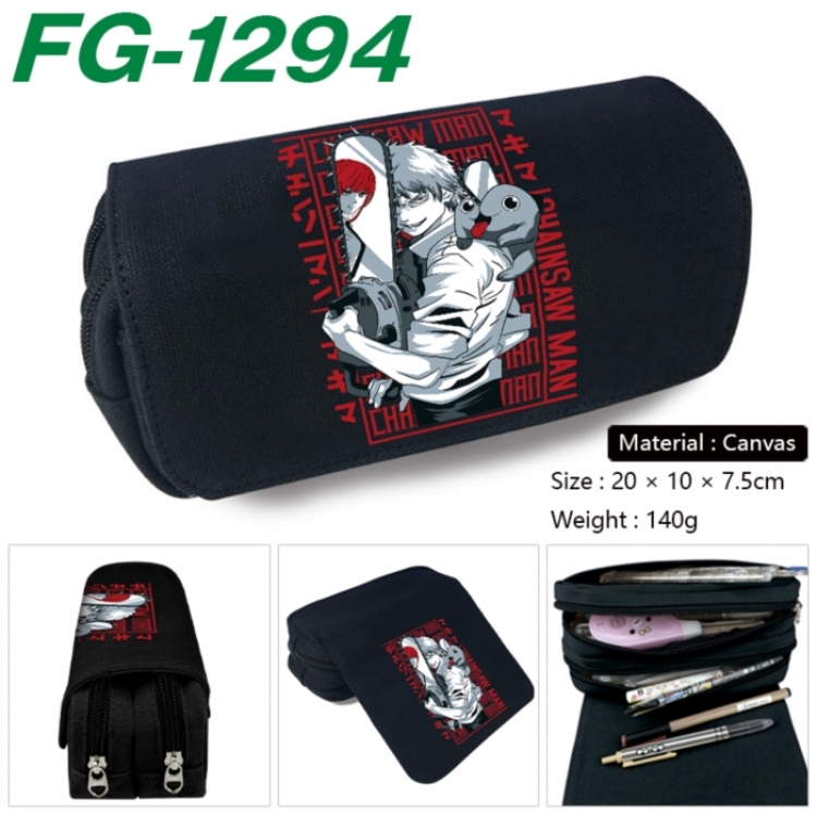 Chainsaw man Anime Multi-Function Double Zipper Canvas Cosmetic Bag Pen Case 20x10x7.5cm