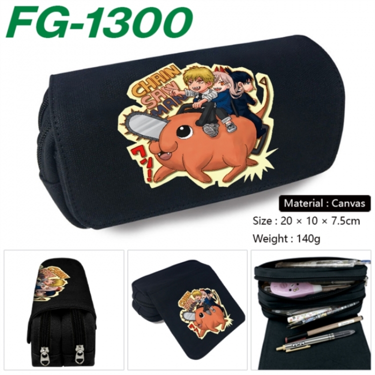 Chainsaw man Anime Multi-Function Double Zipper Canvas Cosmetic Bag Pen Case 20x10x7.5cm