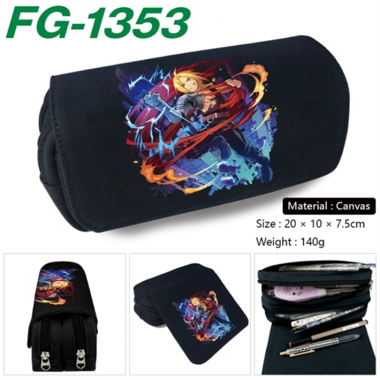 Fullmetal Alchemist Anime Multi-Function Double Zipper Canvas Cosmetic Bag Pen Case 20x10x7.5cm