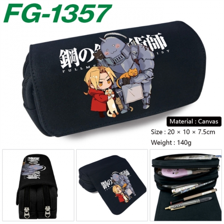 Fullmetal Alchemist Anime Multi-Function Double Zipper Canvas Cosmetic Bag Pen Case 20x10x7.5cm