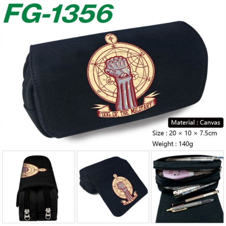 Fullmetal Alchemist Anime Multi-Function Double Zipper Canvas Cosmetic Bag Pen Case 20x10x7.5cm