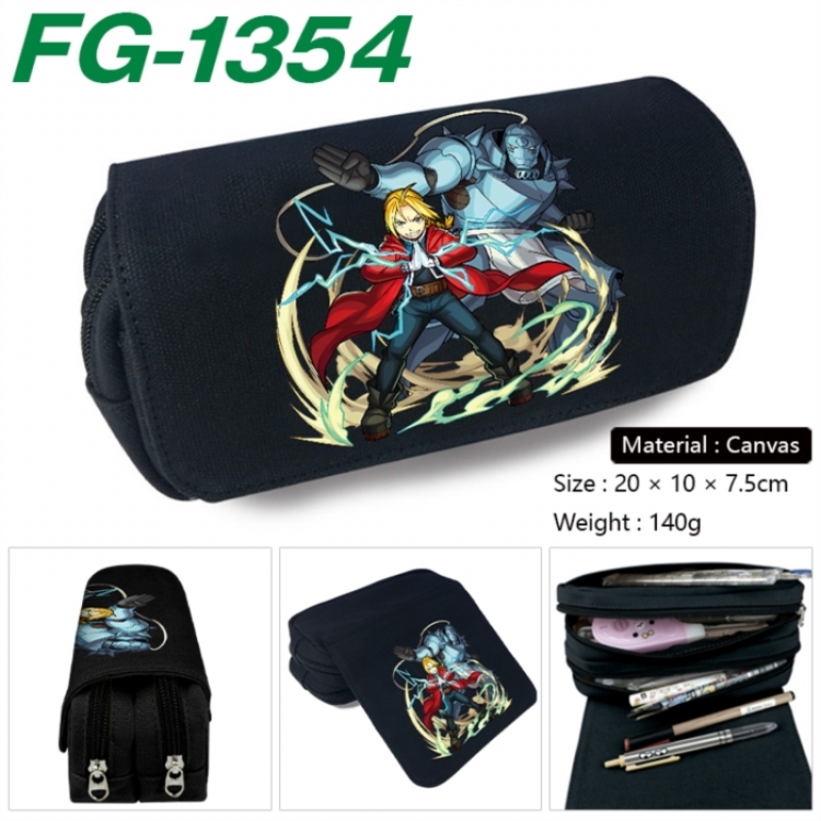Fullmetal Alchemist Anime Multi-Function Double Zipper Canvas Cosmetic Bag Pen Case 20x10x7.5cm
