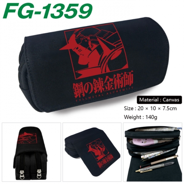 Fullmetal Alchemist Anime Multi-Function Double Zipper Canvas Cosmetic Bag Pen Case 20x10x7.5cm