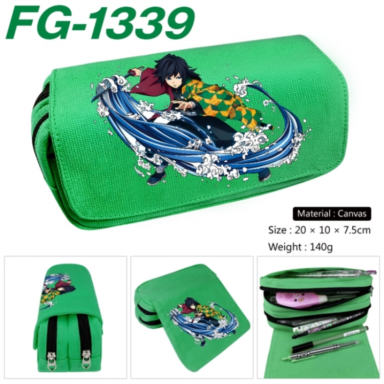 Demon Slayer Kimets Anime Multi-Function Double Zipper Canvas Cosmetic Bag Pen Case 20x10x7.5cm