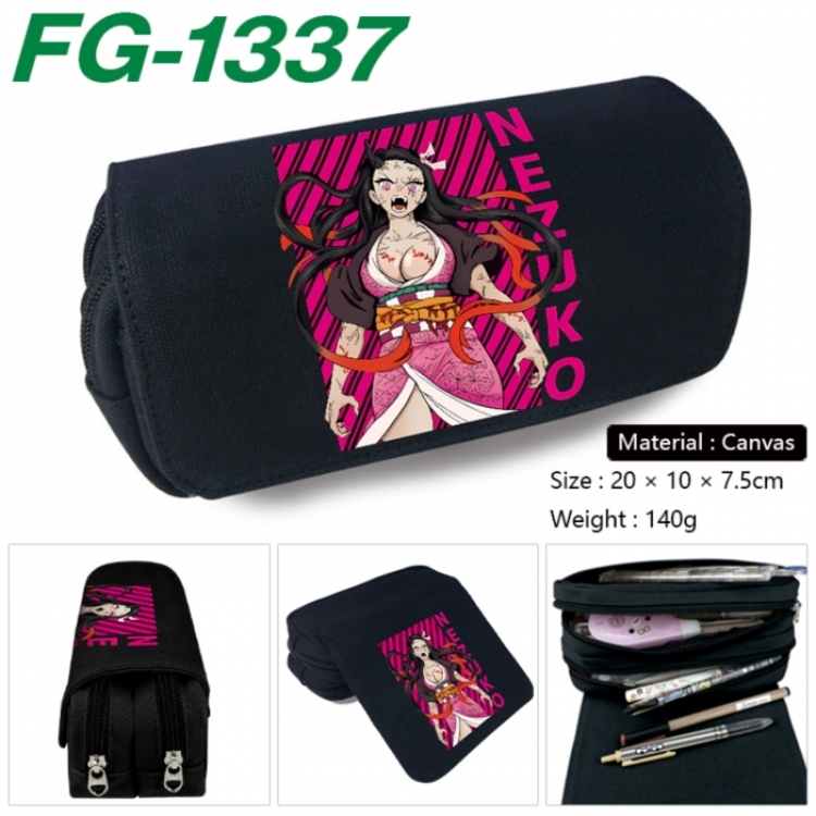 Demon Slayer Kimets Anime Multi-Function Double Zipper Canvas Cosmetic Bag Pen Case 20x10x7.5cm