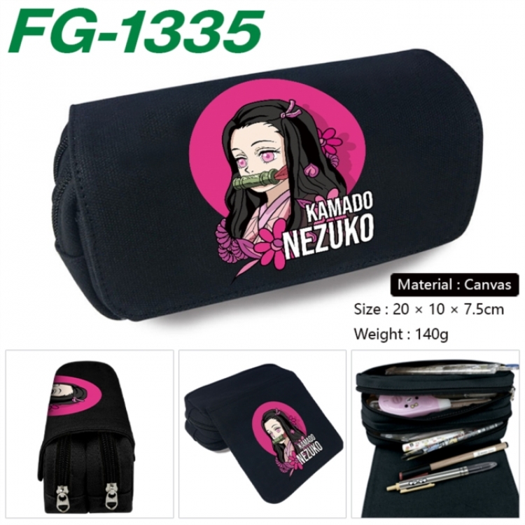 Demon Slayer Kimets Anime Multi-Function Double Zipper Canvas Cosmetic Bag Pen Case 20x10x7.5cm