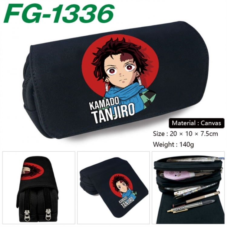 Demon Slayer Kimets Anime Multi-Function Double Zipper Canvas Cosmetic Bag Pen Case 20x10x7.5cm