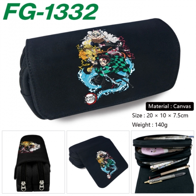 Demon Slayer Kimets Anime Multi-Function Double Zipper Canvas Cosmetic Bag Pen Case 20x10x7.5cm