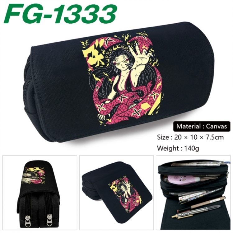 Demon Slayer Kimets Anime Multi-Function Double Zipper Canvas Cosmetic Bag Pen Case 20x10x7.5cm