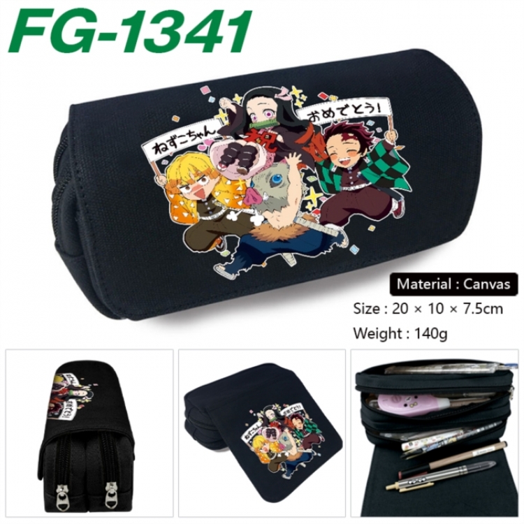 Demon Slayer Kimets Anime Multi-Function Double Zipper Canvas Cosmetic Bag Pen Case 20x10x7.5cm