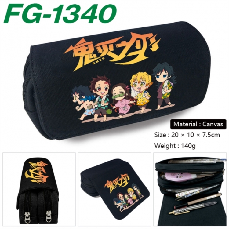 Demon Slayer Kimets Anime Multi-Function Double Zipper Canvas Cosmetic Bag Pen Case 20x10x7.5cm