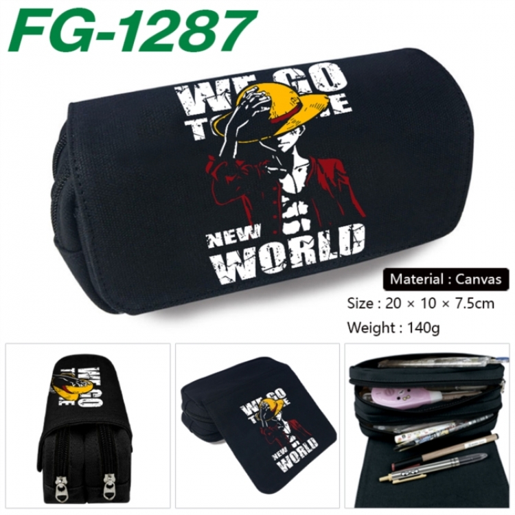 One Piece Anime Multi-Function Double Zipper Canvas Cosmetic Bag Pen Case 20x10x7.5cm