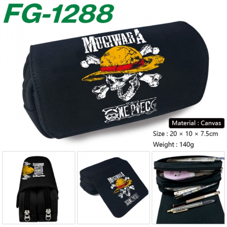 One Piece Anime Multi-Function Double Zipper Canvas Cosmetic Bag Pen Case 20x10x7.5cm