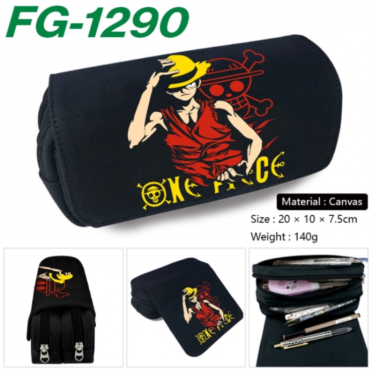 One Piece Anime Multi-Function Double Zipper Canvas Cosmetic Bag Pen Case 20x10x7.5cm