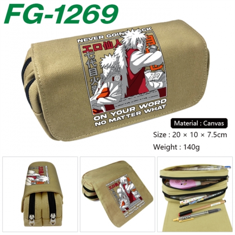 Naruto Anime Multi-Function Double Zipper Canvas Cosmetic Bag Pen Case 20x10x7.5cm