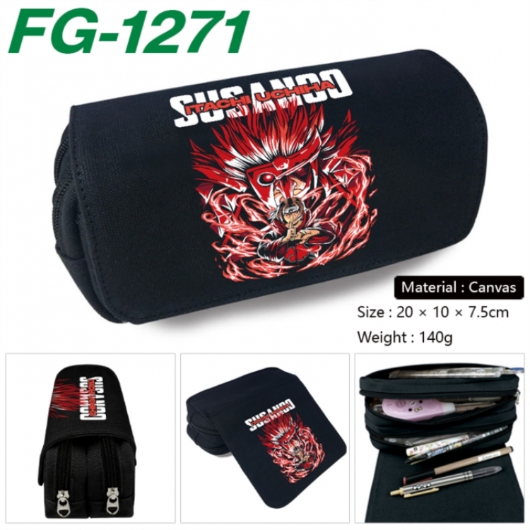 Naruto Anime Multi-Function Double Zipper Canvas Cosmetic Bag Pen Case 20x10x7.5cm