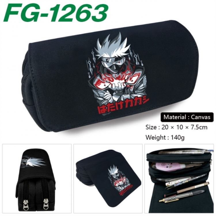 Naruto Anime Multi-Function Double Zipper Canvas Cosmetic Bag Pen Case 20x10x7.5cm