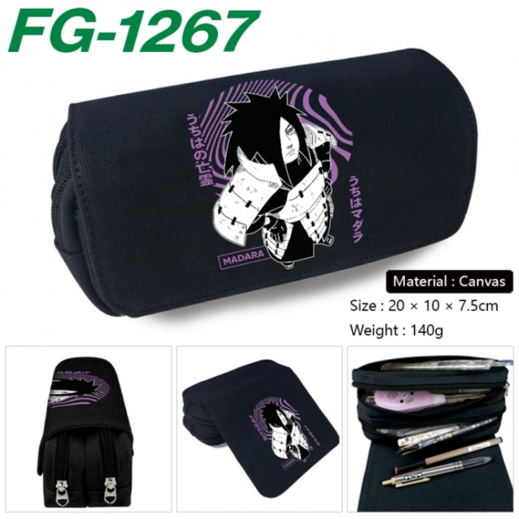 Naruto Anime Multi-Function Double Zipper Canvas Cosmetic Bag Pen Case 20x10x7.5cm