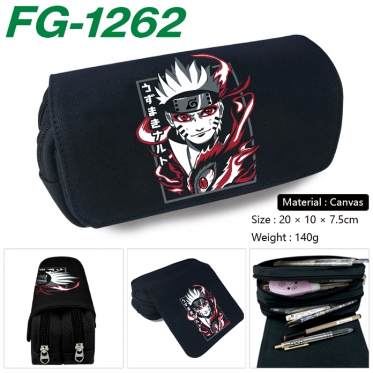 Naruto Anime Multi-Function Double Zipper Canvas Cosmetic Bag Pen Case 20x10x7.5cm