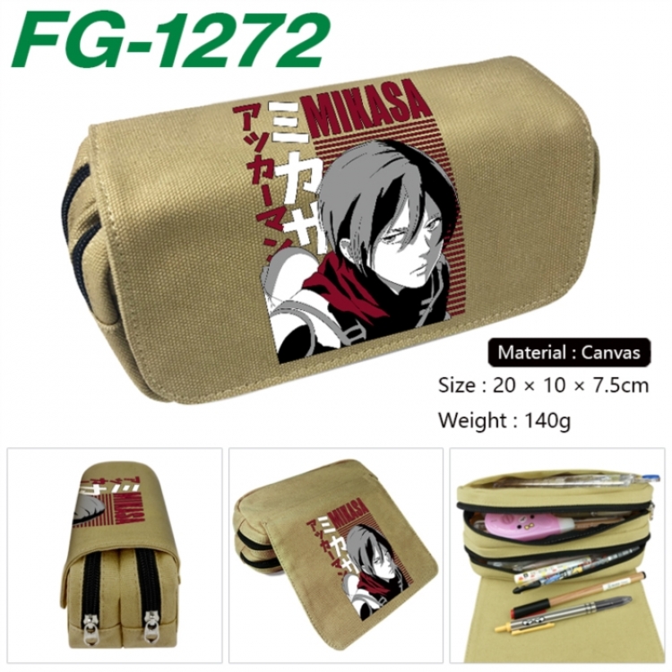 Shingeki no Kyojin Anime Multi-Function Double Zipper Canvas Cosmetic Bag Pen Case 20x10x7.5cm