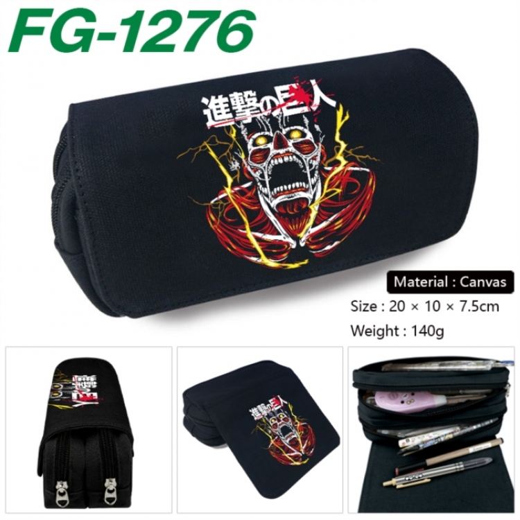 Shingeki no Kyojin Anime Multi-Function Double Zipper Canvas Cosmetic Bag Pen Case 20x10x7.5cm