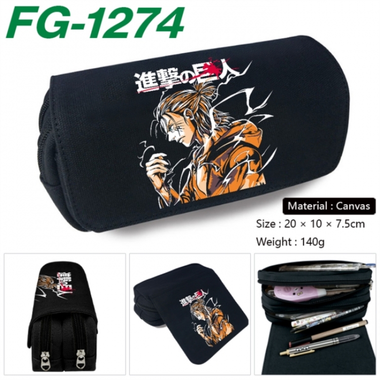 Shingeki no Kyojin Anime Multi-Function Double Zipper Canvas Cosmetic Bag Pen Case 20x10x7.5cm