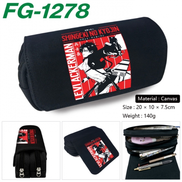 Shingeki no Kyojin Anime Multi-Function Double Zipper Canvas Cosmetic Bag Pen Case 20x10x7.5cm