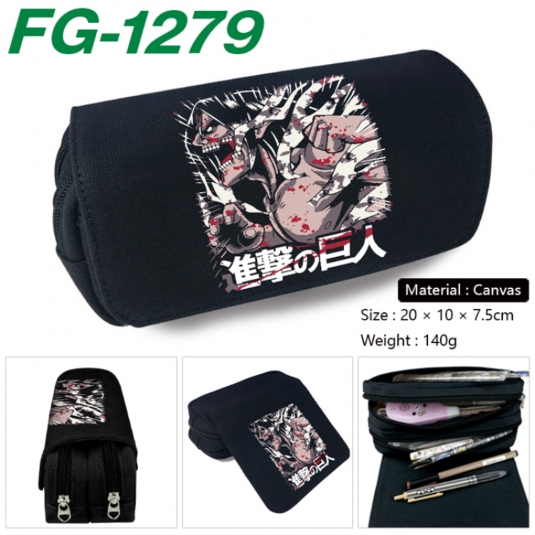 Shingeki no Kyojin Anime Multi-Function Double Zipper Canvas Cosmetic Bag Pen Case 20x10x7.5cm