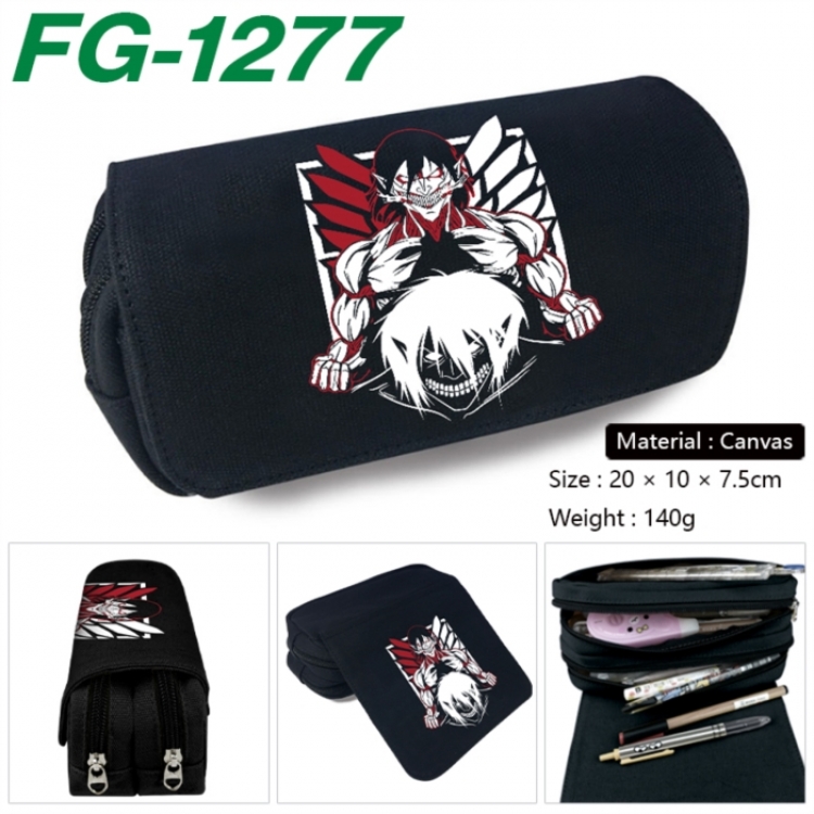 Shingeki no Kyojin Anime Multi-Function Double Zipper Canvas Cosmetic Bag Pen Case 20x10x7.5cm