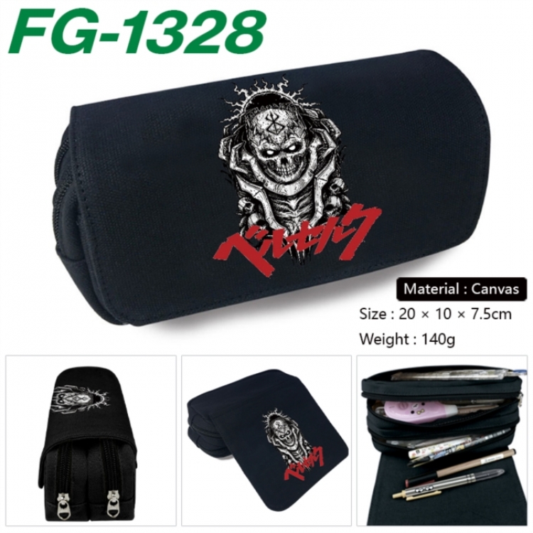 Berserk Anime Multi-Function Double Zipper Canvas Cosmetic Bag Pen Case 20x10x7.5cm