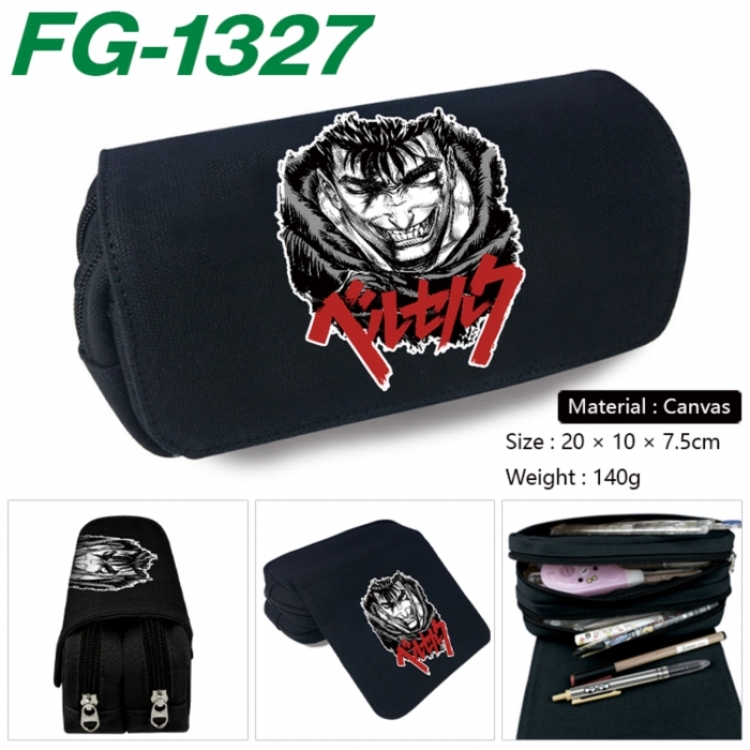 Berserk Anime Multi-Function Double Zipper Canvas Cosmetic Bag Pen Case 20x10x7.5cm