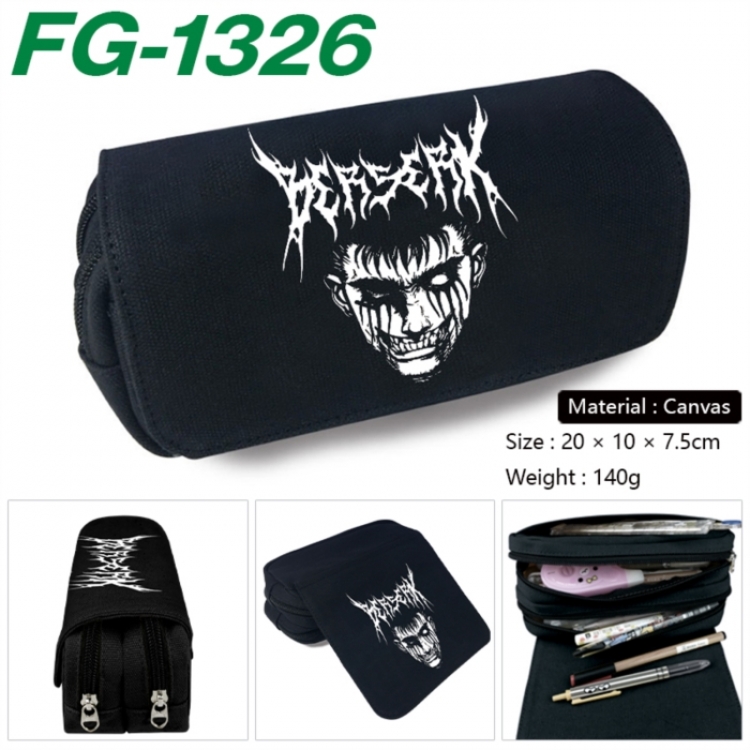 Berserk Anime Multi-Function Double Zipper Canvas Cosmetic Bag Pen Case 20x10x7.5cm