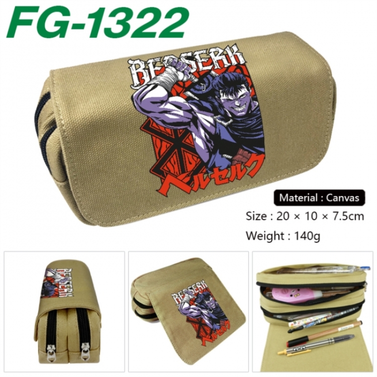 Berserk Anime Multi-Function Double Zipper Canvas Cosmetic Bag Pen Case 20x10x7.5cm