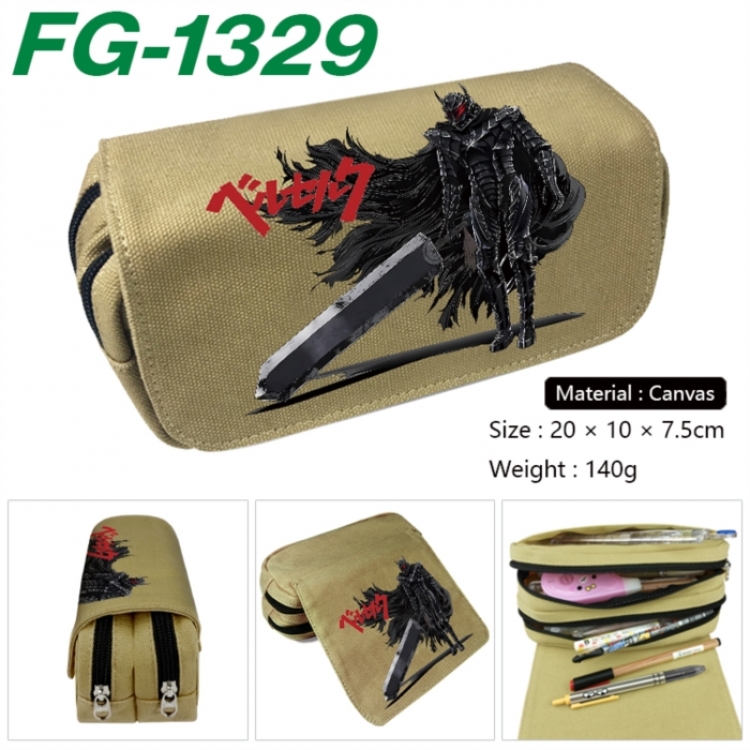 Berserk Anime Multi-Function Double Zipper Canvas Cosmetic Bag Pen Case 20x10x7.5cm