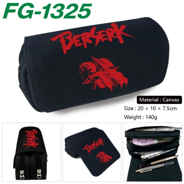 Berserk Anime Multi-Function Double Zipper Canvas Cosmetic Bag Pen Case 20x10x7.5cm