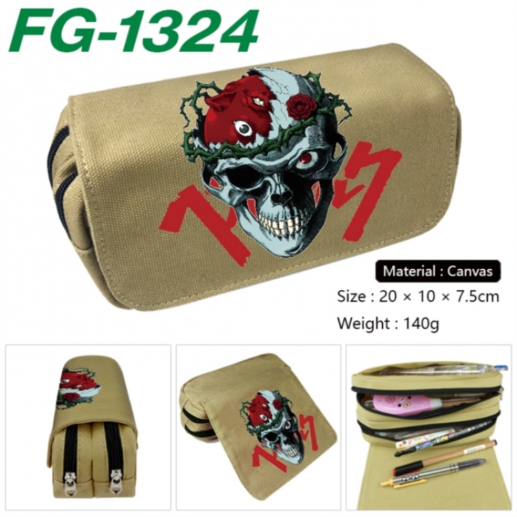 Berserk Anime Multi-Function Double Zipper Canvas Cosmetic Bag Pen Case 20x10x7.5cm