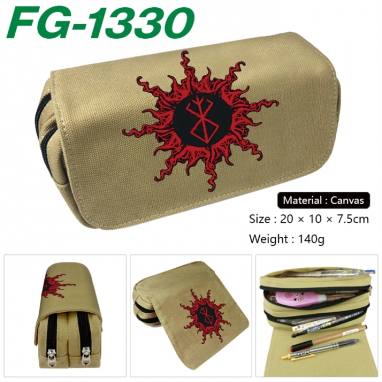 Berserk Anime Multi-Function Double Zipper Canvas Cosmetic Bag Pen Case 20x10x7.5cm