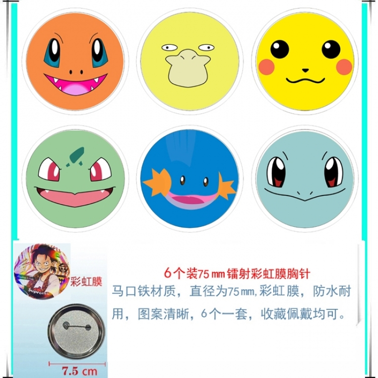 Pokemon Anime Rainbow Mask Badge Brooch 75MM a set of 6
