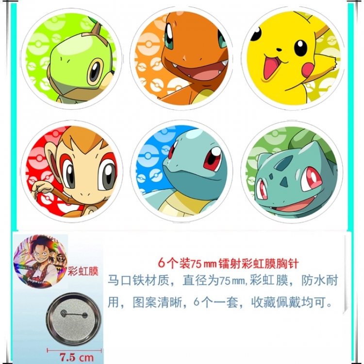 Pokemon Anime Rainbow Mask Badge Brooch 75MM a set of 6