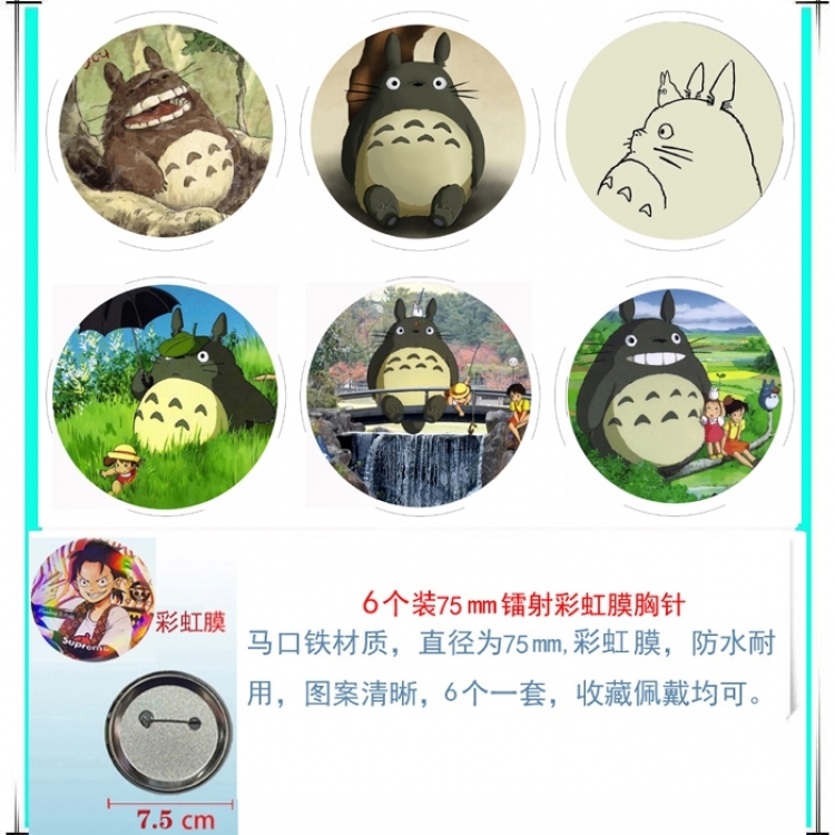 TOTORO Anime Rainbow Mask Badge Brooch 75MM a set of 6