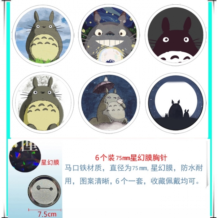 TOTORO Anime Star Illusion Film Brooch Badge 75MM a set of 6