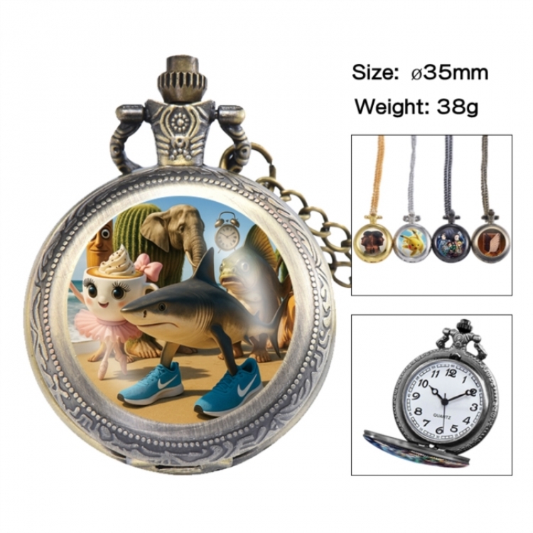 Italian-Brainrot Anime peripheral European and American retro flip pocket watch 35mm
