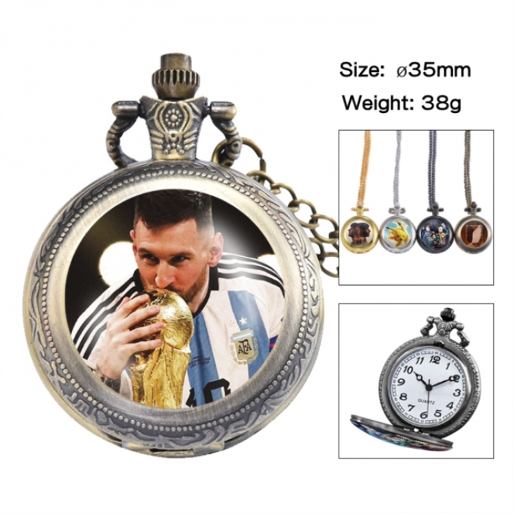 Messi Anime peripheral European and American retro flip pocket watch 35mm