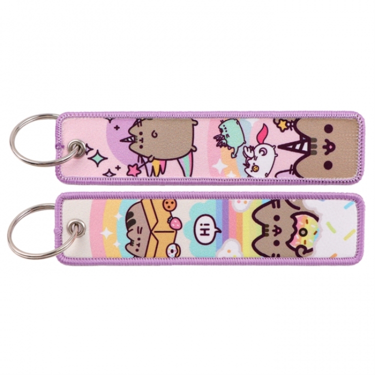 Pusheen Double sided color woven label keychain with thickened hanging rope 13x3cm 10G price for 5 pcs
