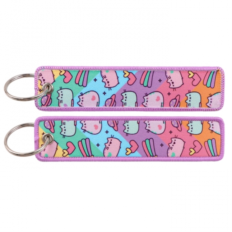 Pusheen Double sided color woven label keychain with thickened hanging rope 13x3cm 10G price for 5 pcs