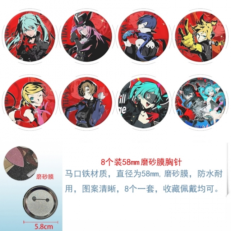 Hatsune Miku Anime Round cloth film brooch badge 58MM a set of 8